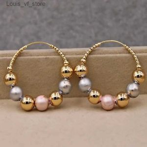 Dangle Chandelier Classical Fashion Charm Women Gold Color Ball Bead Hoop Earrings for Party Jewelry Gifts H240423