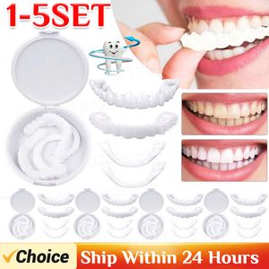 1-5set Baixo ajuste temporário Faixa falsa Denture Smile folheados de dentes de dentes alicerce da capa de dente falsa superior