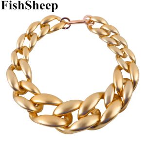 Halsband Fishsheep Uttalande Matt guldfärg Akryl Big Chain Choker Halsband för kvinnor Vintage Harts Chunky Pendant Collar Smycken