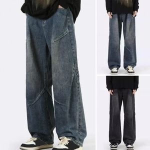 Männer gerade Beinjeans Herren Hop -Stil Denimhose Damen Hohe Taille Baggy Hosen weit mit drapierten Taschen 240420