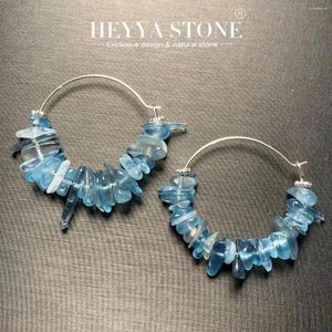 Orecchini a cerchio Heyya Stone naturale Aquamarine Simple classico circolo rotondo di gioielli inossidabile fatti a mano in acciaio inossidabile