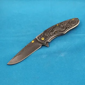 A6715 Assisted Flipper Folding Knife 8Cr13Mov Black Stone Wash Drop Point Blade Rostfritt stål Handtag utomhus Camping Vandring Fiske EDC Pocket Knives