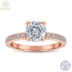 Anéis wuiha real 925 prata esterlina rosa ouro rosa redonda 7mm vvs1 safira branca criada anel de moissanite para mulheres frete de gotas de presente