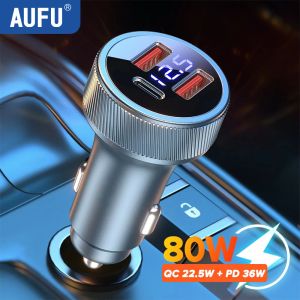 Чарджерс AUFU 80W PD CAR Зарядное устройство USB TYPE C 3PORT USB Мобильный телефон быстро зарядка автомобильный адаптер для iPhone Xiaomi Samsung Ipad Pablet