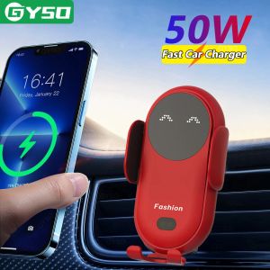 Chargers 50W Car Wireless Charger Auto Mount Phone Holder For iPhone 15 14 13 Pro Max Samsung Xiaomi Huawei Phone Induction Fast Charging