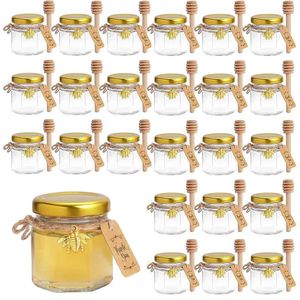 Storage Bottles 1.5 Oz Mini Glass Honey Jars Hexagon Small In Bulk For Baby Shower Favors Tiny Pot Wedding And Party