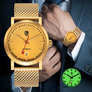 Комплекты Berny Watch for Men Automatic Selfwind Gold Watch Brand Super Luminous Mechanical Swiss Railroad Men Men 5atm