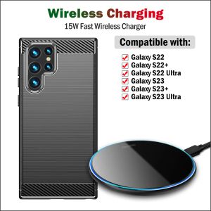 充電器15W Samsung Galaxy S23 S22 ULTRA PLUS QIワイヤレス充電パッドのUSBケーブルギフトケース用の充電器充電器