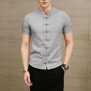 Men's Dress Shirts Plus Size Linen Men Streetwear Mandarin Collar Shirt With Short Sleeves Slim Fit Chinese Traditional Clothes 6XL