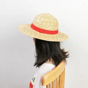 Berets Luffy Straw Hat Cartoon Anime Monkey D Cosplay Cap Props Summer Sun Hats Sunshade Parent-Child Gift For Women Men