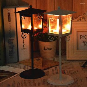 Candle Holders Iron Glass Holder Classic Black White Tea Light Stand Home Table Lantern Decor