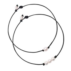 Halsketten neue Frauen Schwarz Leder Kabel Drei Perle Anhänger Knoten Halskette Halskette Schmuck Schnurknotteketten Halsketten handgefertigte Schmuck Schmuck