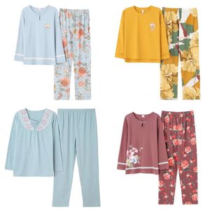 Inverno Autumn Women Pijamas Clothes Home Roupos Plus Tamanho Conjunto de roupas de sono Pamas de manga longa para pijama conjuntos 100% algodão pijamas 220329 s s