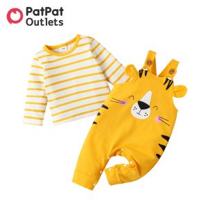 Zestawy Patpat 2pcs ubrania dziewczynki chłopiec noworodka nowonarodzona dziecięca rzeczy 95% bawełniany długotrwałe kreskówki Tiger Romper Tee Set