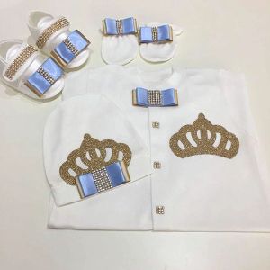 Conjuntos de 06 meses Roupas meninas Princesa Pearl Coroa com arco recém -nascido infantil bodysutuit pamas vestuário 2020 Roupas de bebê Presente Novo