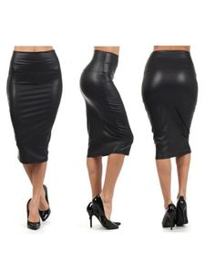 Cuhakci Back Slip Women Skirt Sexy Black BodyCon Clubwear High Waist PU Gonnanti a matita lunghi vintage 240420 240420