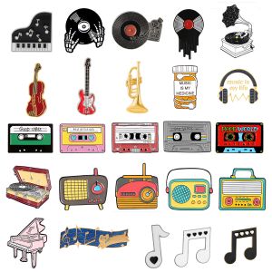 Broches Music Tape Broche Musical Instrument Piano Guitar Radio Símbolos Musical Símbolos Record Player Acessórios Broches Brilhas Pinos de lapela