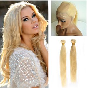 Silk Base 360 ​​Spets front med buntar 613 Blond 360 spetsens frontal stängning med 44 Silk Top Stängning 22542 Rak mänsklig HAI4614736