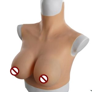 Enhancer High Collar Neck Silicone Breast Forms Drag Queen Breastplate For Crossdresser Fake Chest Shemale Tits Male To Female Boobs