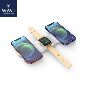 Chargers Wiwu 3 em 1 carregador sem fio dobrável para iPhone assistir fone de ouvido 15w Carregamento rápido para aeropods magnéticos