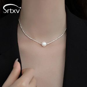 Sparkling 12mm Pearl Pendant Necklace for Women Girl 100% 925 Sterling Silver Choker Chain Wedding Birthday Party Gift Jewelry 240412