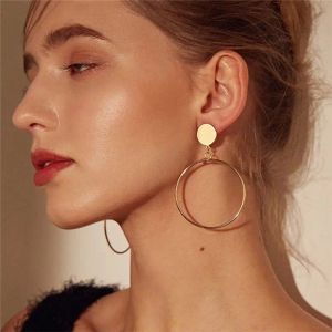 Earrings Simple fashion gold color Silver plated geometric big round Clip earrings for women fashion big hollow Ear clip jewelry
