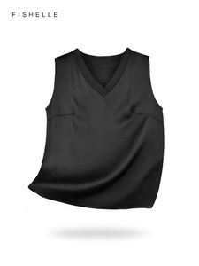 Black Womens Natural Silk Tank Top Woman Real Backing Shirt Summer Vneck Inner Par Vest ärmlös yttre slitage 240407