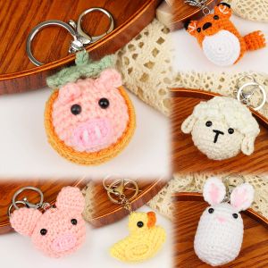 New Cute Handmade DIY Weaving Keychain Wool Crochet Knitted Pendant Keyring Bag Charms Woolly Animal Gift Car Key Ring