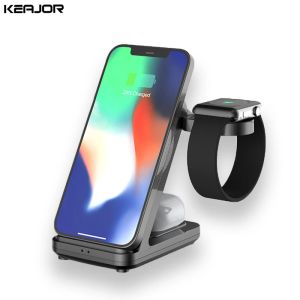 Laddare trådlös laddare 3 i 1 för iPhone 12 13 14 15 Pro Max Fast Wireless Charging Station för Apple Watch Series 9 8 7 Charger Stand