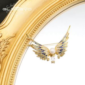 Jewelry GLSEEVO Unique Design Fashion Angel Wings Wing Brooch Cute Corsage Elegant Temperament Delicate Suit Office Brooches Jewelry