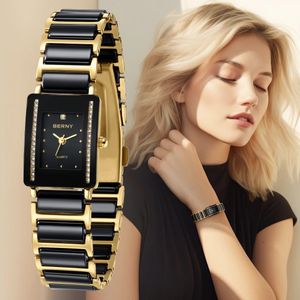 Berny Ceramics Quartz Donne Guarda la moda rettangolo uomo/donna orologio da polso bracciale di lusso di lusso oro orologio regalo 240417
