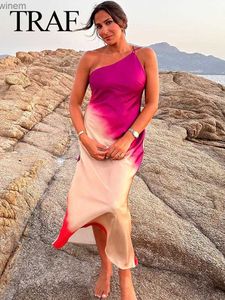 Городские сексуальные платья Traf 2023 Летняя женщина градиент красные и пурпурные длинные платья