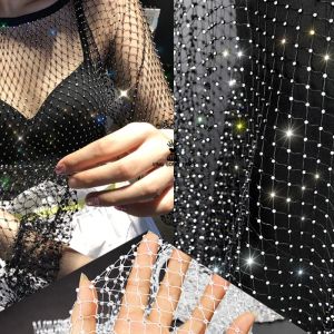Tillbehör fiske netto hand nagel diamant mesh tyg svart färg sexig dekor kläder tillbehör huvudbonad slöja designer modematerial