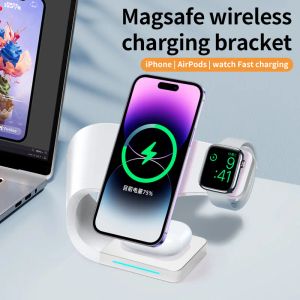 Chargers Remax Magnetic Wireless Charger Stand 15W Indução Universal Charging Dock para iPhone 15 14 13 12 Relógios17 SE AirPods