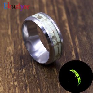 Bande Luminose Heart Electrocardiogramma anelli Glow in acciaio inossidabile nell'anello d'amore dell'onda scura Femmina di gioielleria da sposa maschio
