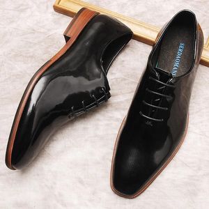 Dress Shoes Men's Patent Leather Shine Oxford Genuine Cow Men Fashion Black Brown Lace Up Wedding Formal Shoe
