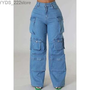 Jeans femminile 2023 Nuovi jeans multi -tasca jeans jeans gamba larga jeans vintage pantalones casual corda de mujer pantaloni cargo sciolti pantaloni yq240423