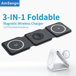 Chargers 3 in 1 Foldable Magnetic Wireless Chargers for iPhone 14 13 12Pro Max Portable Fast 15W Wireless Charger for Apple Watch/AirPods