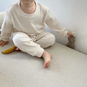 Setler Bebek Kız Giysileri Çocuklar Erkekler Sonbahar Şeritli Pamuklu Çocuk Toddler Uzun Kollu Tişört Pantolon Giysileri Set Roupa Infantil Pra Menino