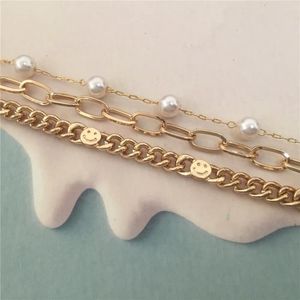 Link Armbänder Einfache Streetwear Elegant Perle Silber Farbperlen Kette für Frauen Goth auf dem Hand Charme Schmuck Kpop