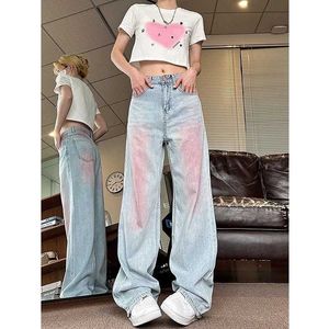 Women's Jeans Y2k Baggy Jeans Blue For Womens Summer High Waisted Graffiti Purple Straight Pants Casual Fashion Denim Trouser Woman Y240422