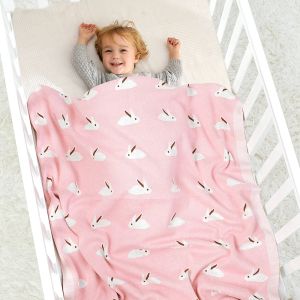Ställer in nyfödd baby filt 100%bomullstickande småbarn barnvagn mjukt sömntäcke söta kaniner spädbarnsflicka sängkläder pläd täcke 100*80 cm