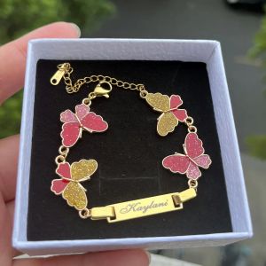 Strands DUOYING Custom Name Bracelet With Butterfly Personalized Glitter Pink Charms Nameplate Letter Bangles For Kids Jewelry Gift