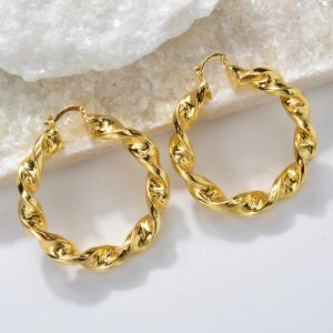 Ohrringe Sunny Schmuck Kupfer Twist Big Round Hoop Ohrringe Goldfarbe Geometrie Tropfen Dangle Schmuck für Frauen Girl Party Hochzeitsgeschenk