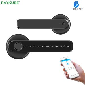 Control RAYKUBE Electronic Door Lock Fingerprint Bluetooth TT Lock Wifi Gateway Support AI Voice Command Alexa Google Smart Lock