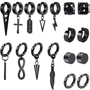 Orecchini WKOUD 117 PC Clip su orecchini a cerchio per uomini donne in acciaio inossidabile finto non piercing taggerente orecchini a goccia nera Huggie Hoop