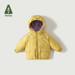 Coats Amila Winter Doublesided Wear Cartoon Print Cute Warm Hooded Cotton Clothes for 04 Years Old Baby Boys and Girls