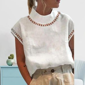 Kvinnor BLOUSES Fashion Women 2024 Summer Cotton Linen Blusas Mujer Stylish White Shirt Elegant Short Sleeve Tunics Lätt