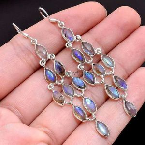 Dangle Chandelier Vintage Teardrop Moonstone Earrings for Women Ethnic Silver Color Metal Geometry Hollow 2022 Jewelry H240423