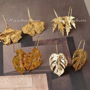 Kolczyki kolczyki dla kobiet liści potwora biżuteria złota platowane bijouterie żeńskie liście prezent na przekłucie